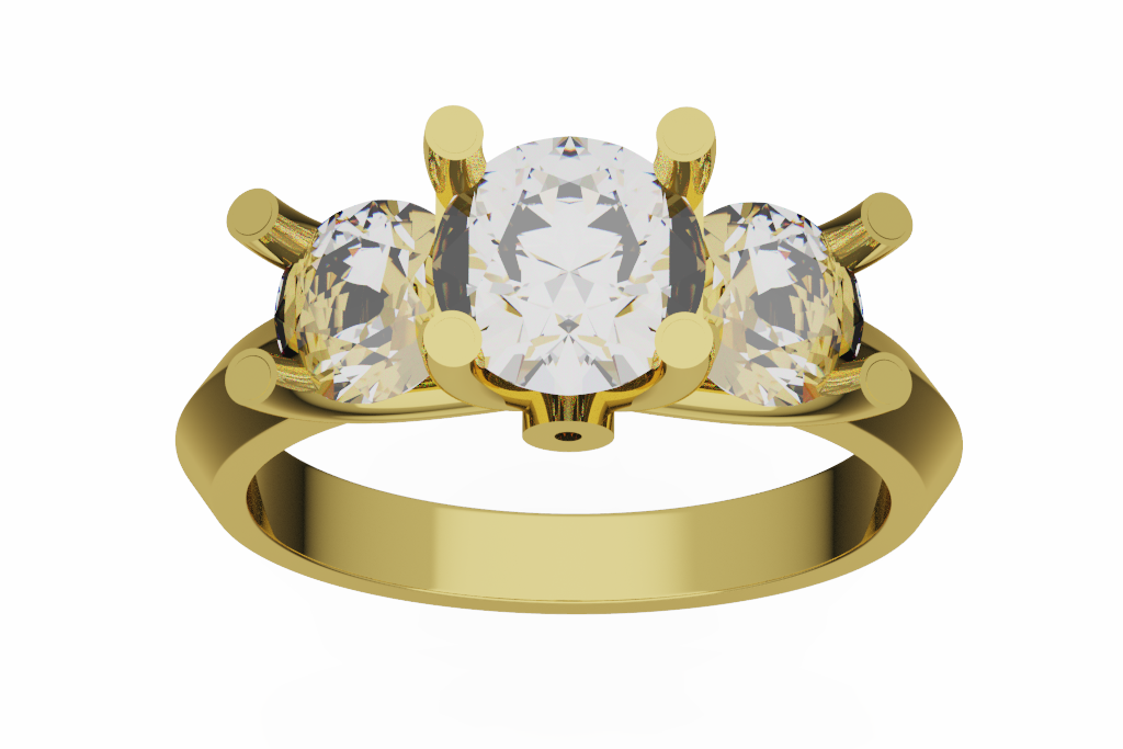 Round Three Stone Diamond Ring With Sculptural Open Basket