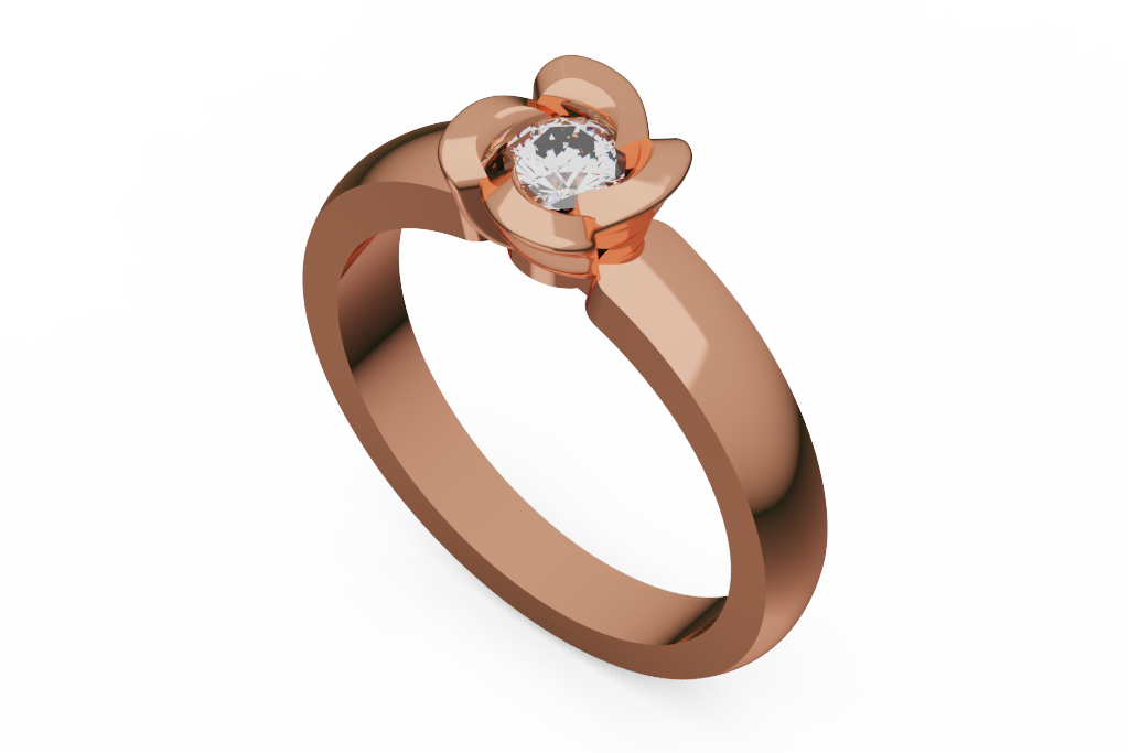 Round Diamond Floral Petal Solitaire Ring