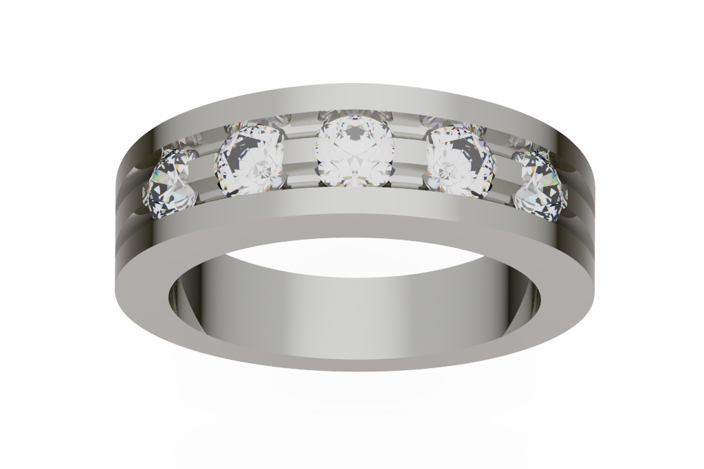 Five Stone Round Diamond Wedding Band With Grooved Rails