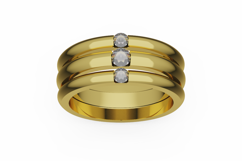Triple Rail Fashion Band With Three Diamond Stations