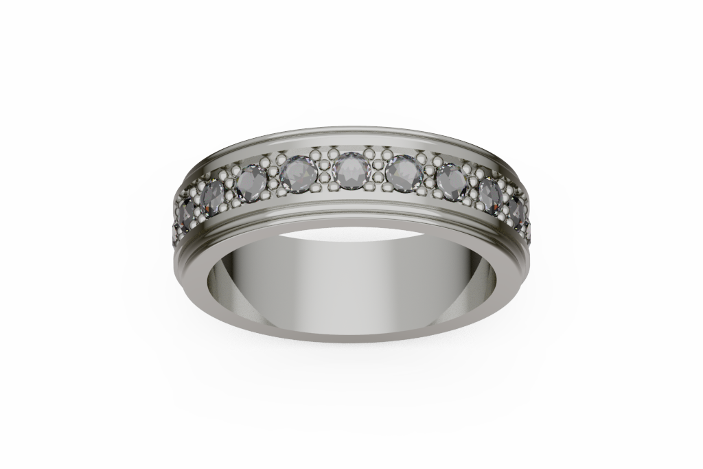 Round Diamond Wedding Band With Beaded Channel Detail