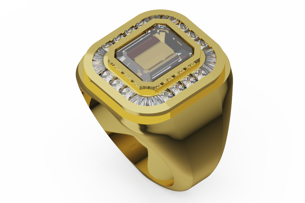 Emerald Cut Diamond Cocktail Ring With Rectangular Halo