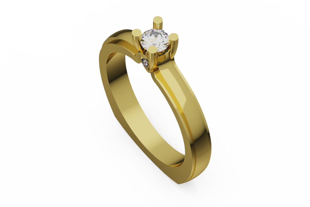 Round Diamond Solitaire Ring With Grooved Shank