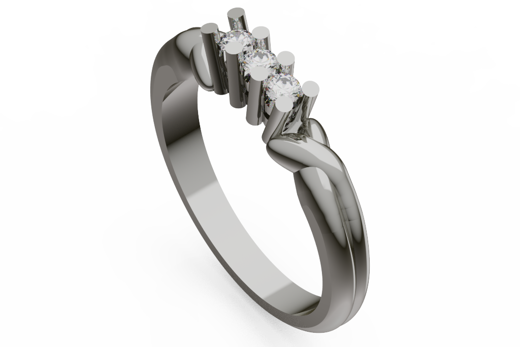 Low Profile Three Round Diamond Ring With Folded Shoulders