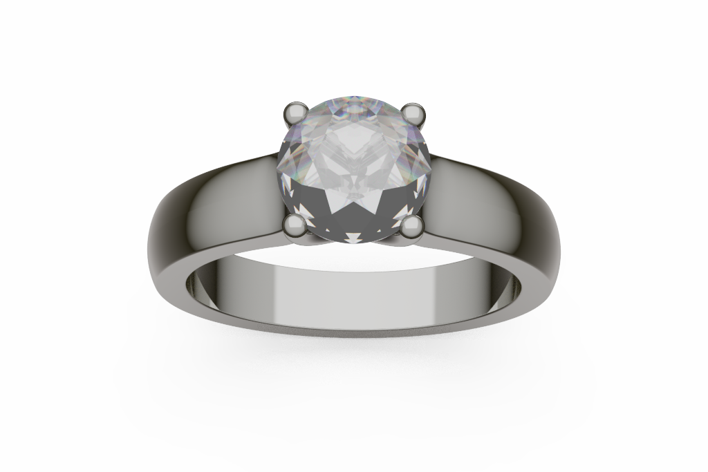 Wide Band Round Diamond Solitaire Ring With Bead Prongs