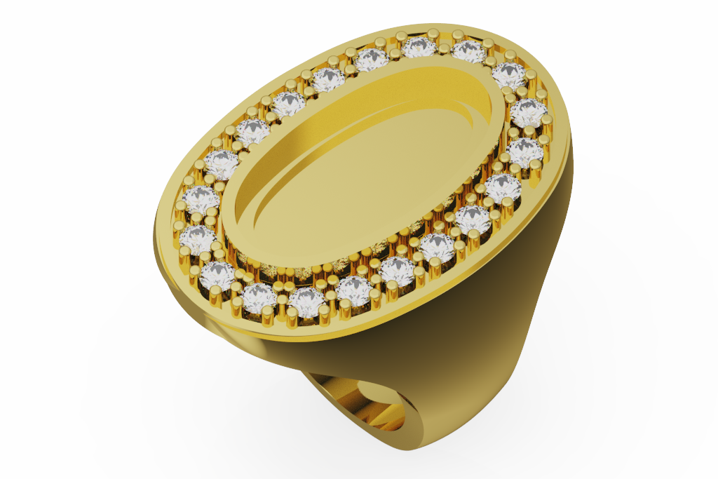 Oval Signet Cocktail Ring With Diamond Border