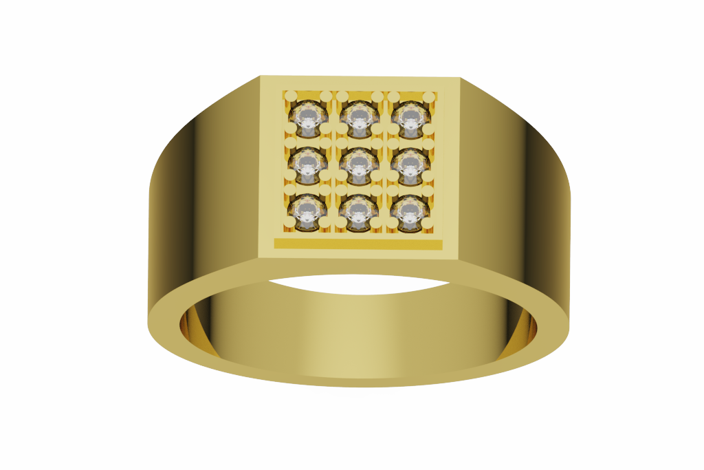 Nine Diamond Square Grid Signet Ring