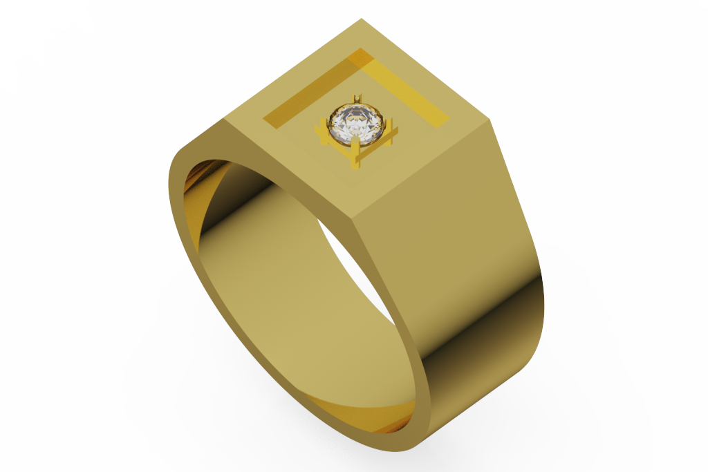 Single Diamond Rectangular Signet Ring