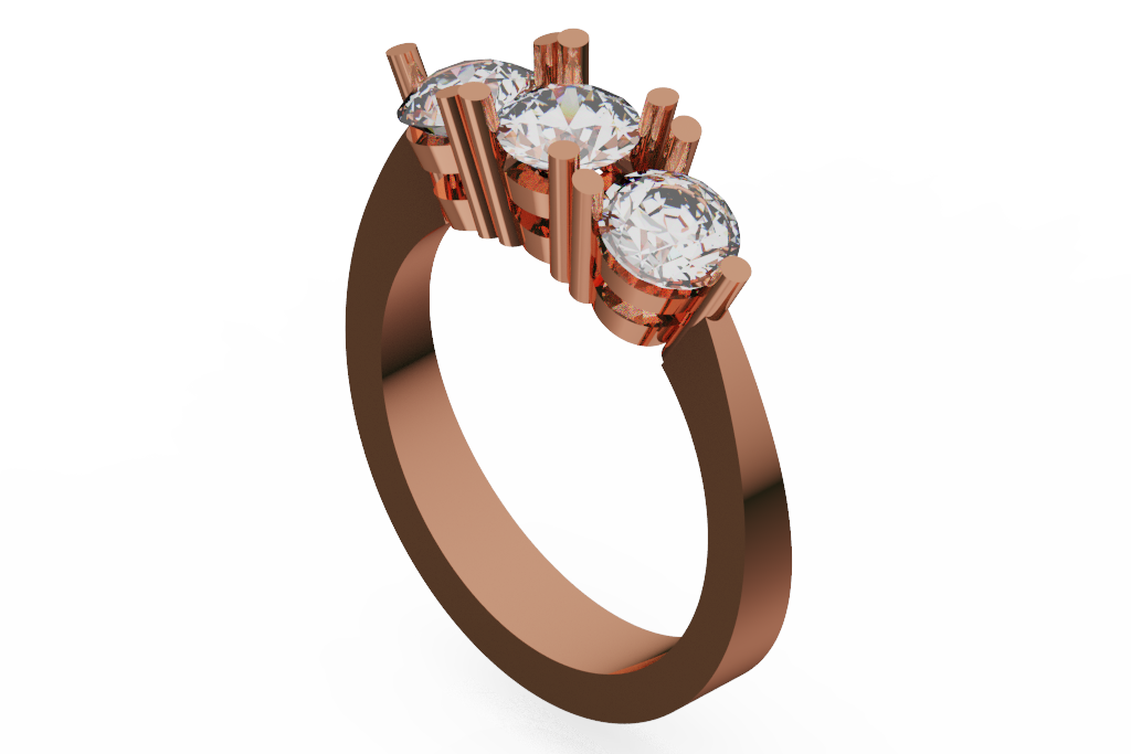Graduated Round Three Stone Ring With Tall Bar Prongs