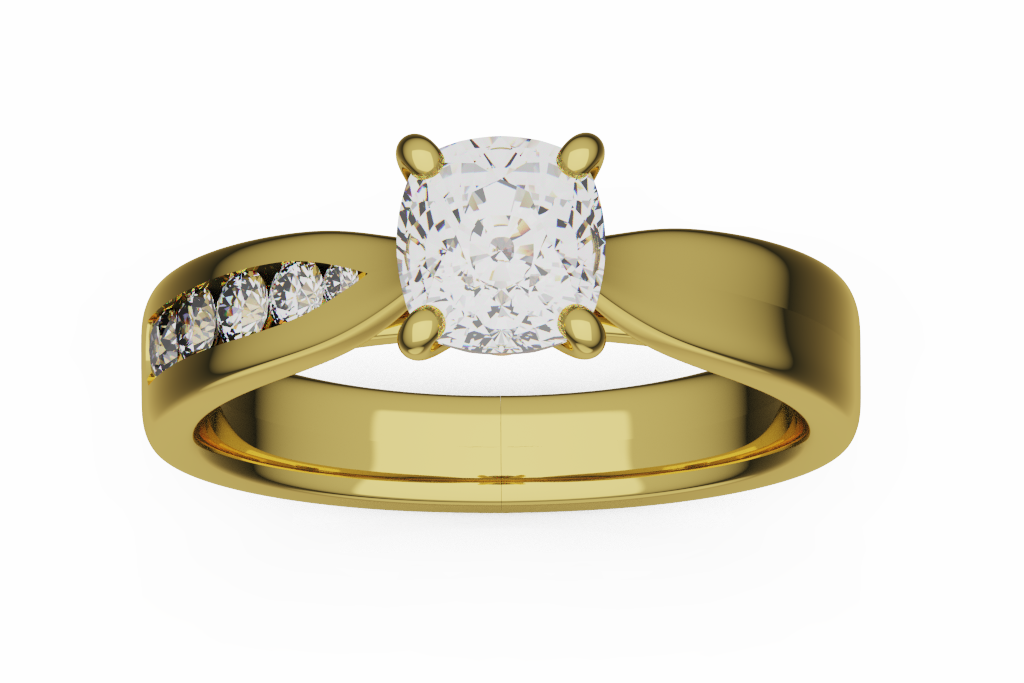 Cushion Diamond Ring With Asymmetric Channel Shoulder