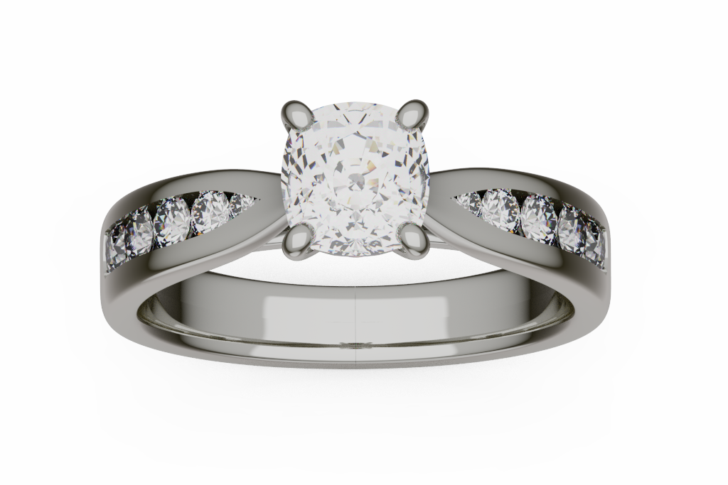 Cushion Diamond Ring With Channel Set Split Shoulders