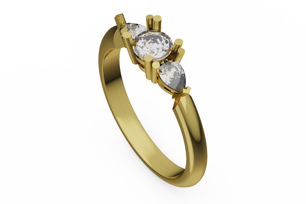 Round and Pear Three Stone Diamond Ring