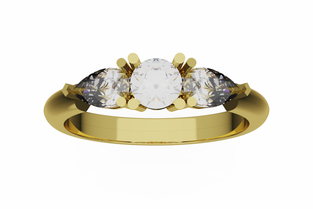Round Center Three Stone Ring With Pear Side Diamonds