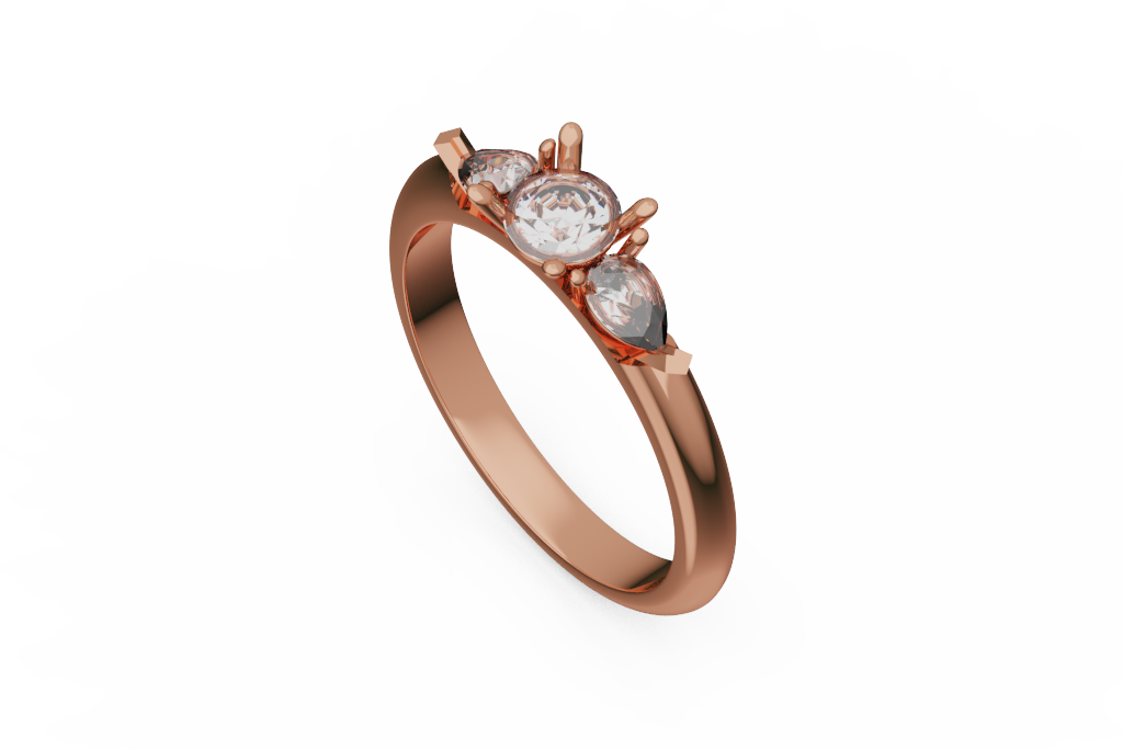 Round Diamond Three Stone Ring With Pear Sides