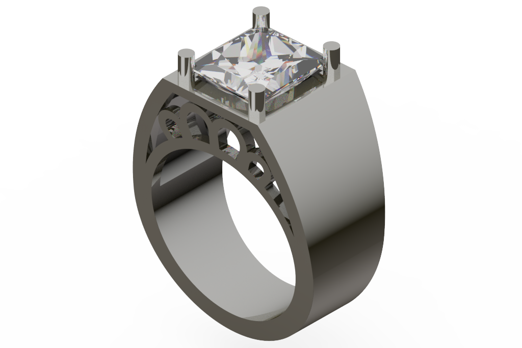 Princess Cut Signet Ring With Openwork Shoulders
