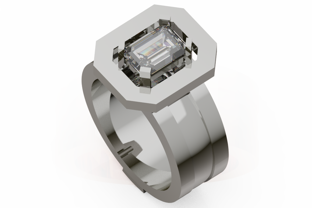 Emerald Cut Octagonal Bezel Cuff Ring