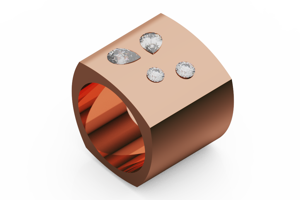 Wide Cuff Ring With Mixed Diamond Scatter