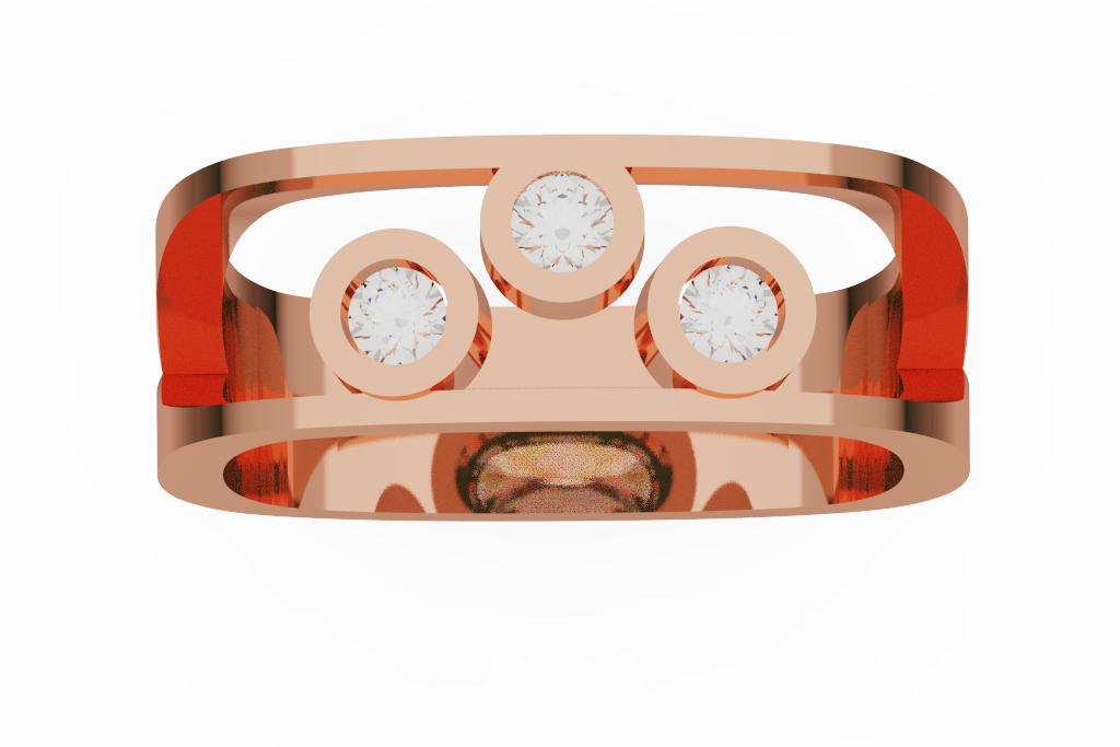 Open Rail Three Stone Bezel Diamond Ring