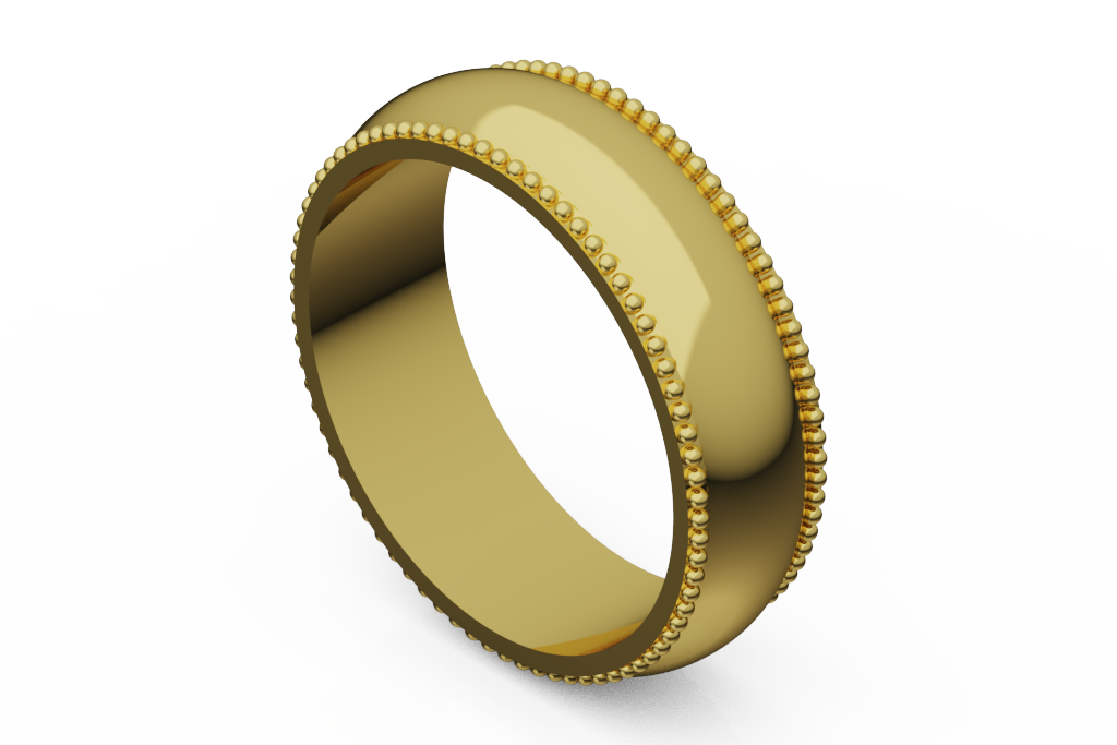 Domed Wedding Band With Beaded Edges