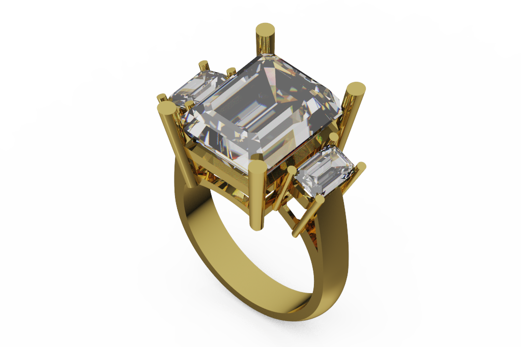 Emerald Cut Three Stone Diamond Ring