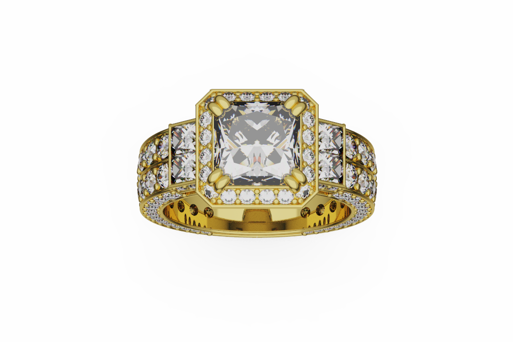 Square Halo Diamond Engagement Ring With Pavé Shoulders