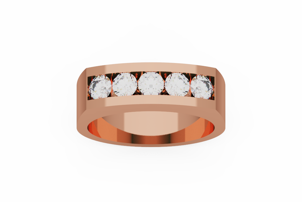 Wide Channel Set Five Diamond Wedding Band