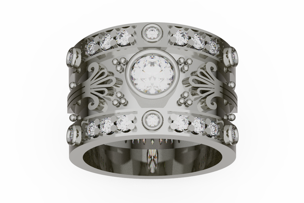 Ornate Wide Diamond Cocktail Ring With Scroll Motifs