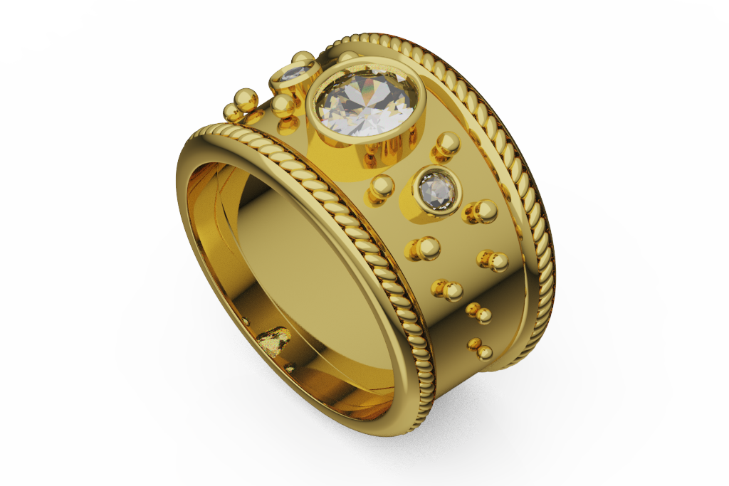 Wide Bezel Diamond Ring With Rope Borders