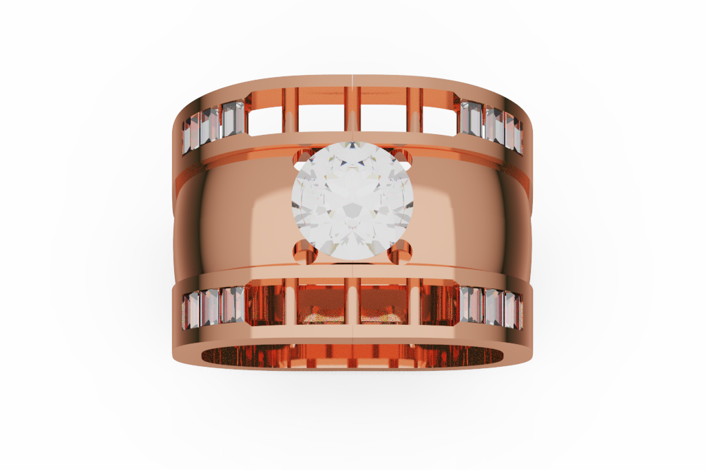 Wide Cuff Diamond Ring With Baguette Rails