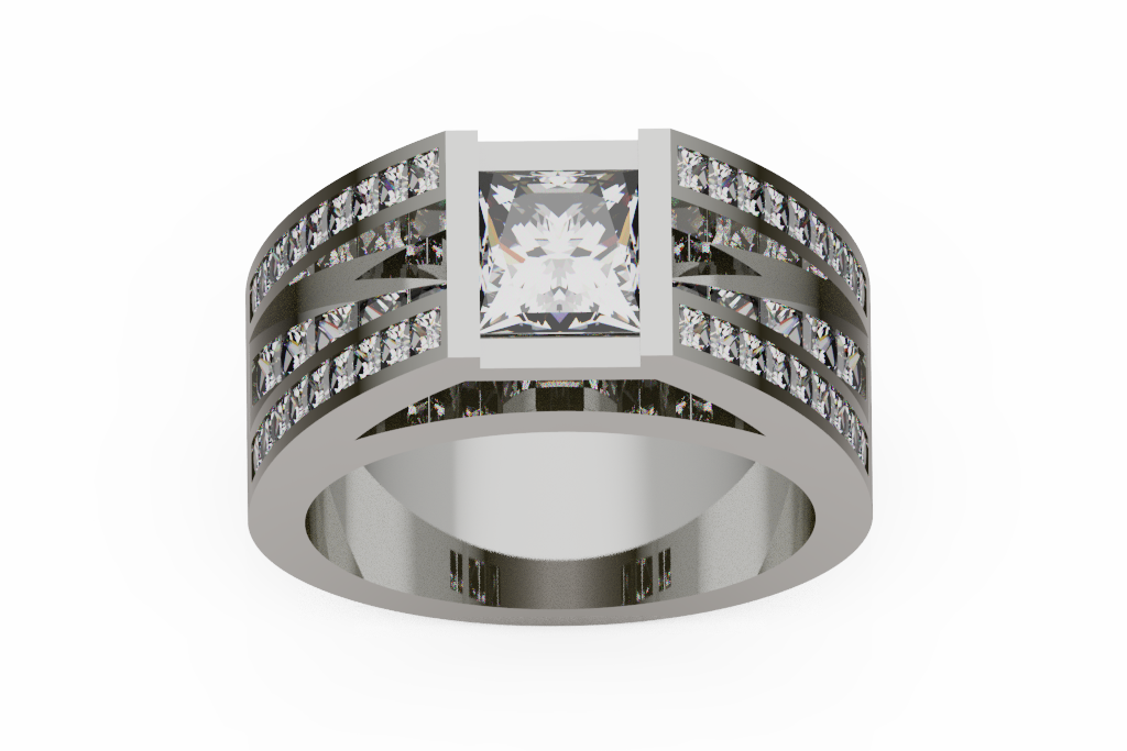 Princess Cut Multi Row Diamond Engagement Ring