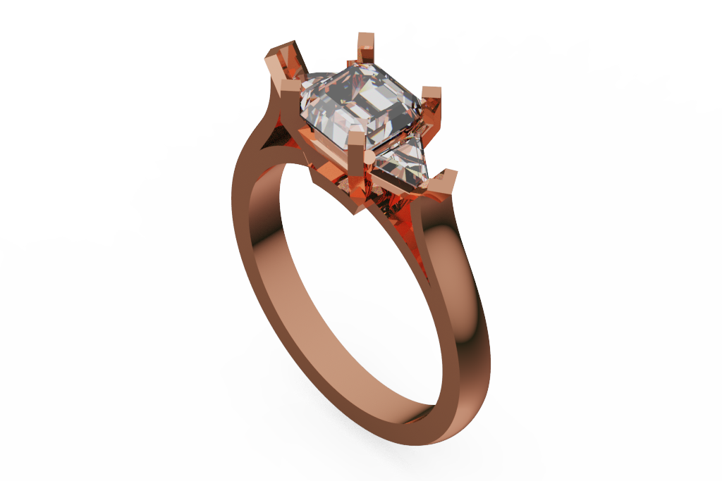 Emerald Cut Three Stone Diamond Ring With Trapezoid Sides