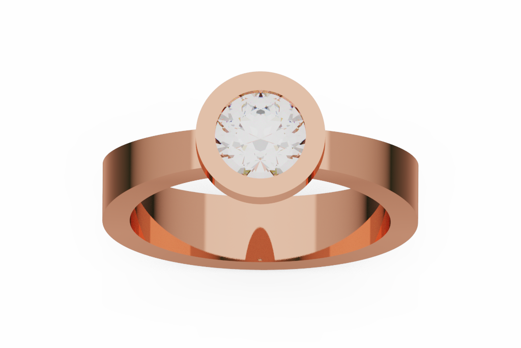 Round Bezel Solitaire Ring With Wide Polished Shank