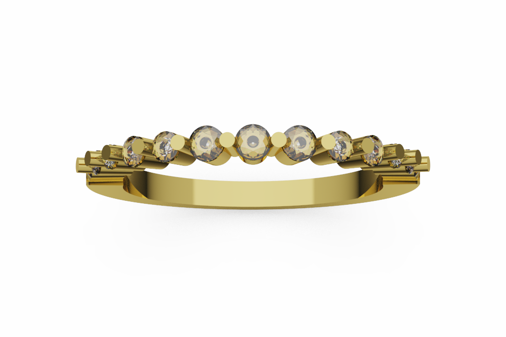 Arched Round Diamond Wedding Band With Raised Stations