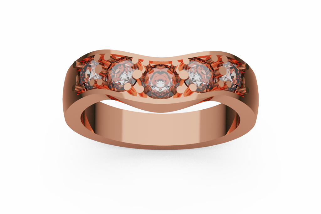 Five Stone Round Diamond Band With Scalloped Rails