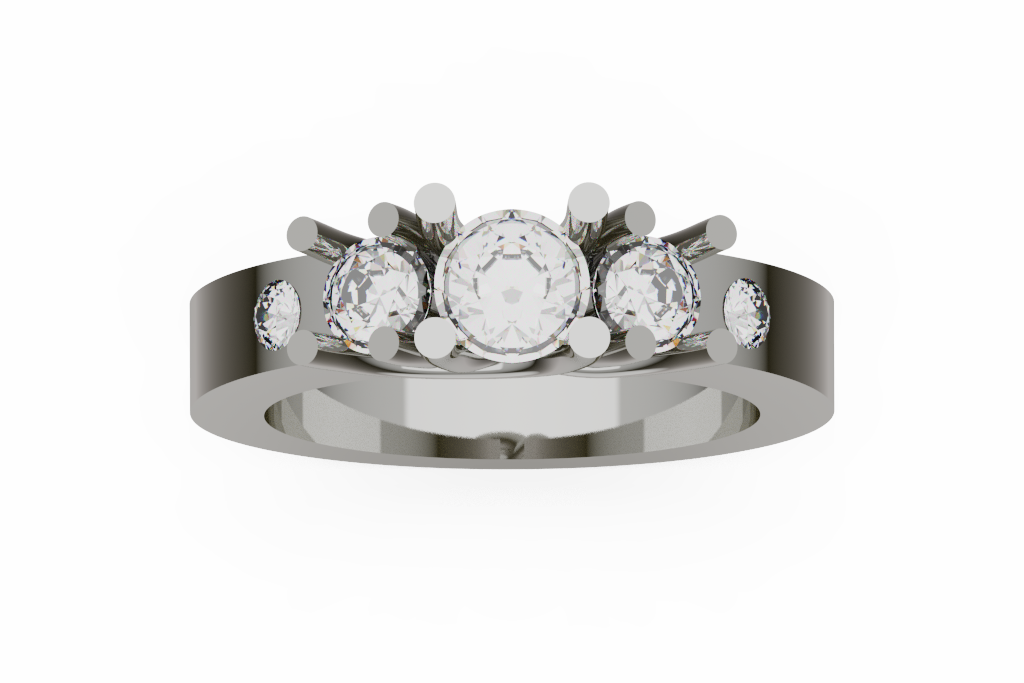 Five Stone Round Diamond Ring With Flush Shoulder Accents
