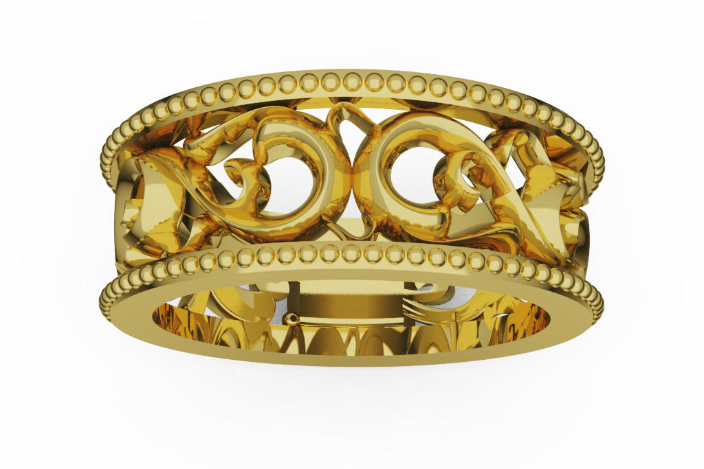 Wide Open Scroll Filigree Band With Beaded Edges