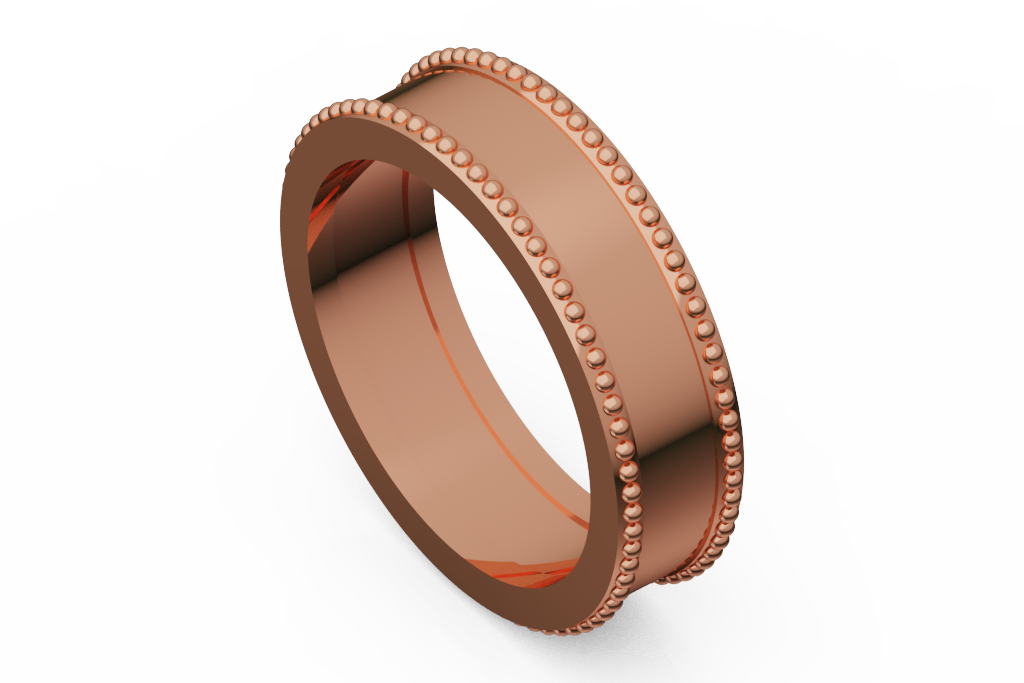Wide Wedding Band With Beaded Edge Rails