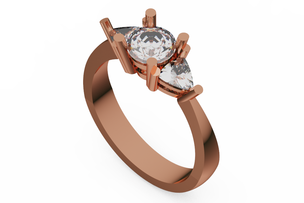 Round Diamond Three Stone Ring With Trillion Side Diamonds
