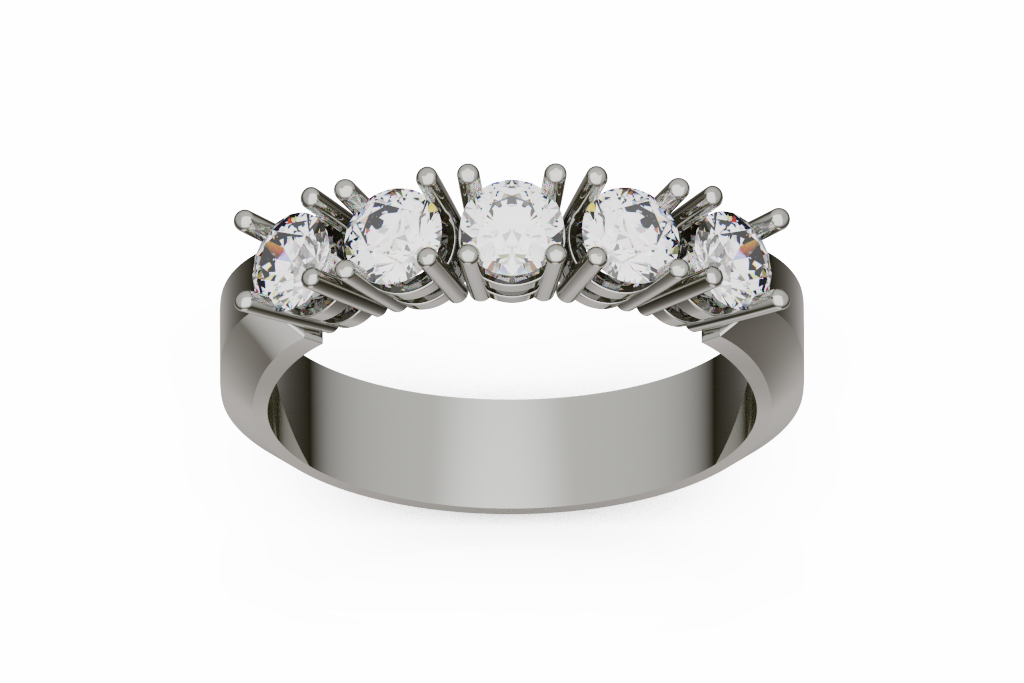 Five Stone Round Diamond Band With Tall Wire Prongs
