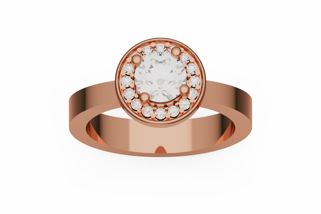 Round Diamond Halo Engagement Ring With Plain Shank