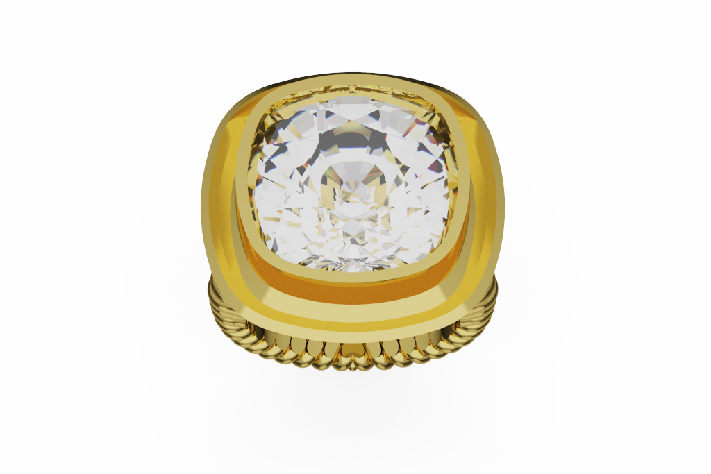 Cushion Cut Bezel Solitaire Ring With Stepped Platform