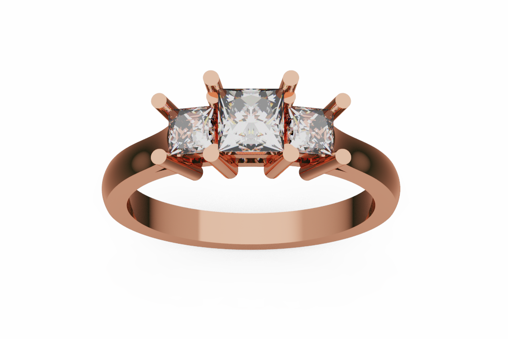 Princess Cut Three Stone Diamond Engagement Ring