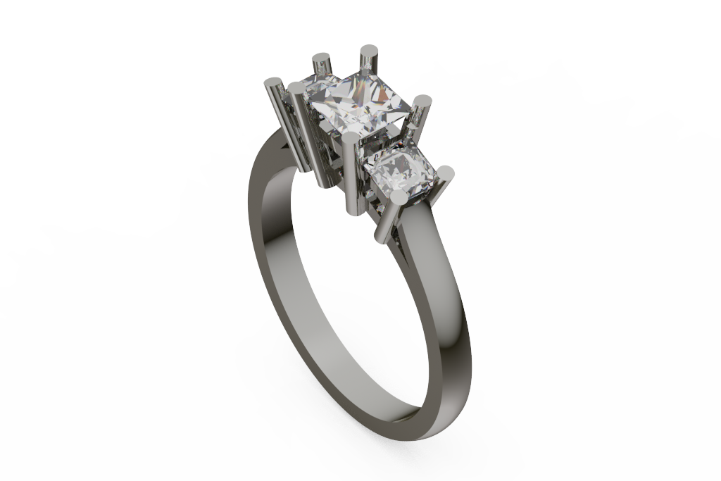 Princess Cut Three Stone Ring With Square Side Diamonds