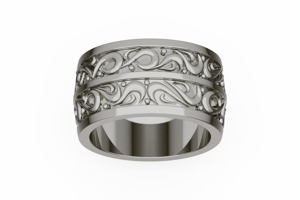 Wide Paisley Scroll Filigree Band With Bead Accents