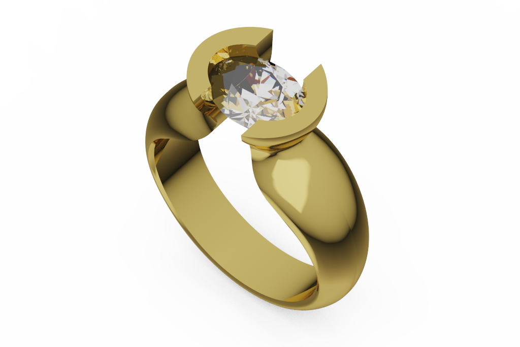 Engagement ring with oval solitaire