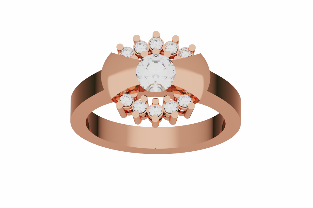 Round Diamond Ring With Crown Halo Accent Arcs