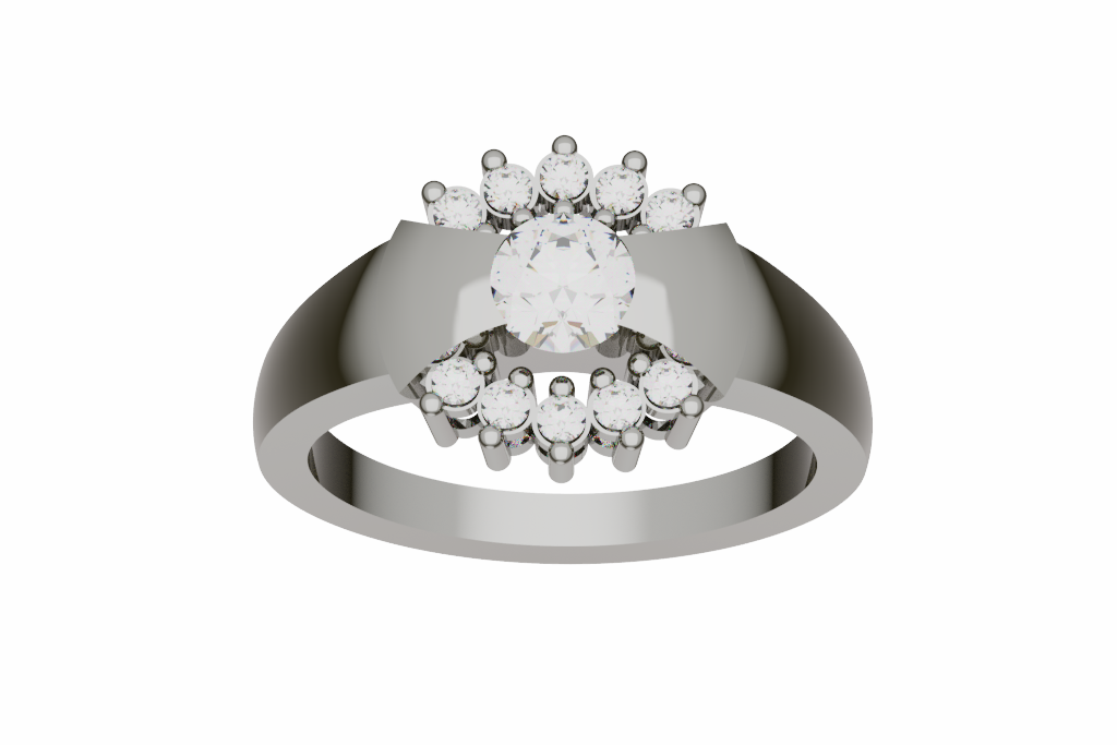 Round Diamond Halo Ring With Double Accent Rows