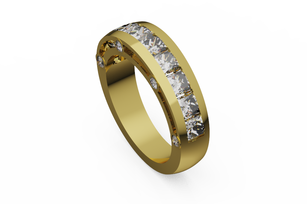 Wide Princess Cut Channel Set Diamond Wedding Band