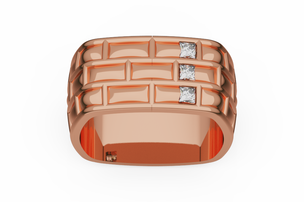 Wide Brick Pattern Band With Princess Diamond Accents