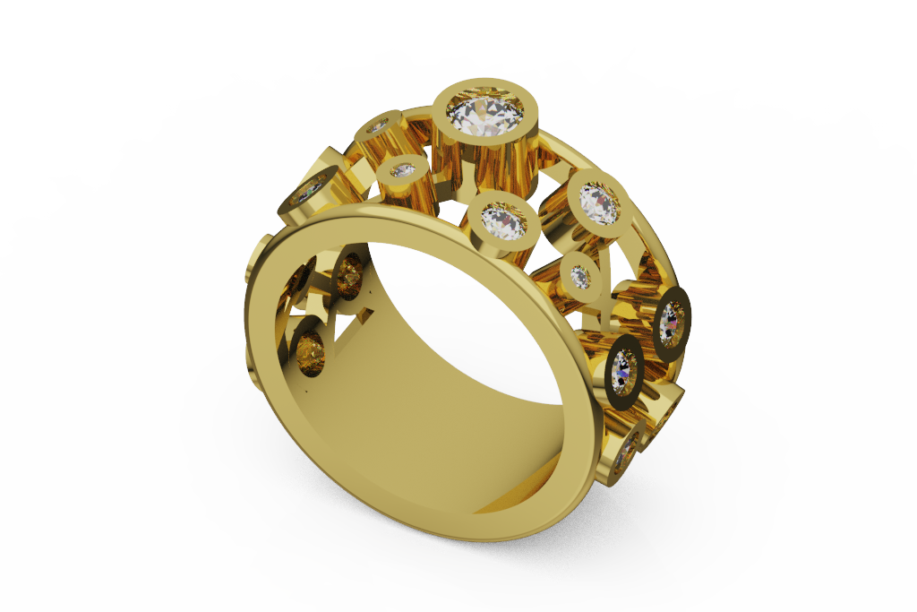 Wide Openwork Diamond Cocktail Ring With Bezel Stations